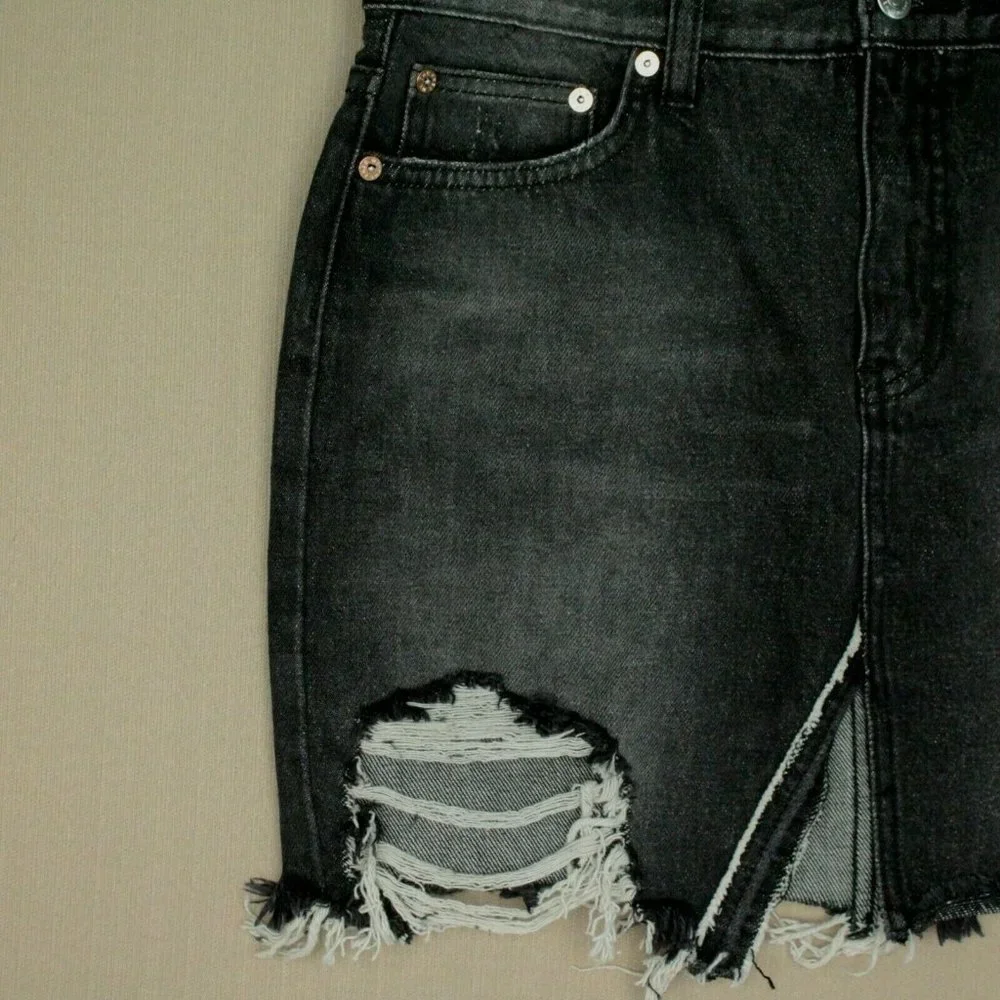 Free People We The Free Relaxed & Destroyed Skirt Women's Size 26 Black Denim